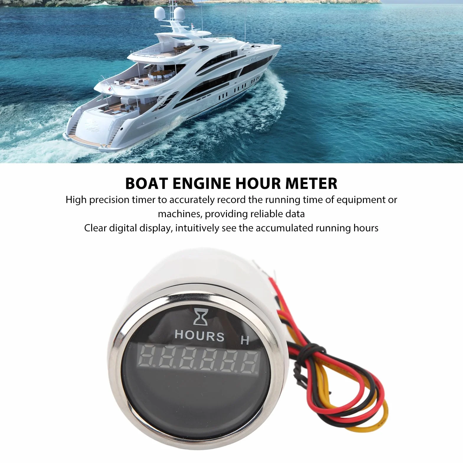 Contaore Digitale Rotondo 52MM DC 9V Alta Precisione per Barche Yacht Camper