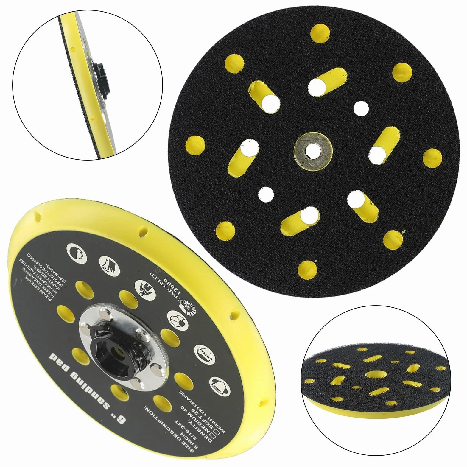 Disco abrasivo da 150 mm con 17 fori, compatibile con FESTOOL RO 1, BO 6030, BO 6040, ES 150 - 6 pollici per levigatrice eccentrica, filettatura M8/5/16-24, fino a 12000 giri/min