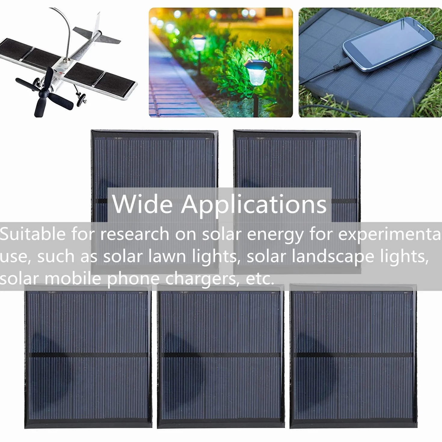 5Pcs Mini Pannello Solare, 5,5V 2W, 136 x 110MM, Silicio Monocristallino, Alta Efficienza