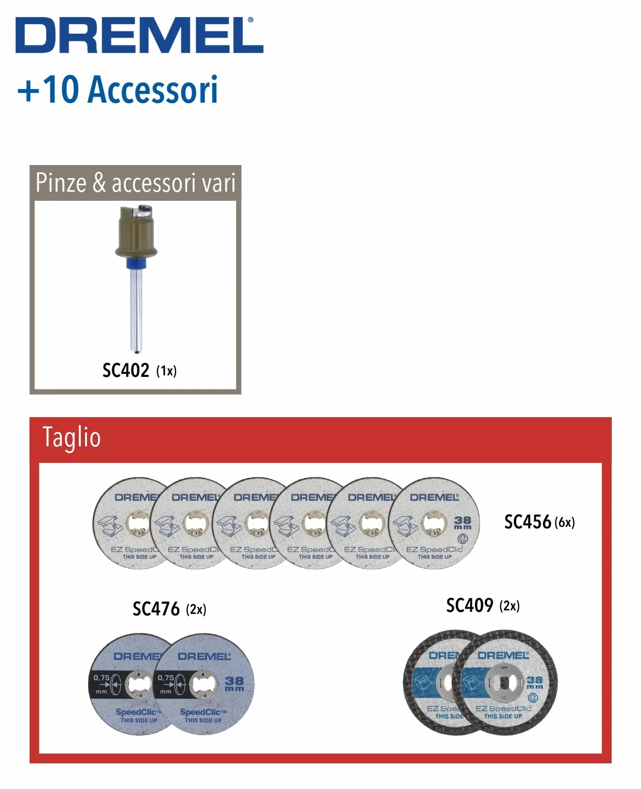Dremel 2615S690JA EZ SpeedClic Set di Accessori, 10 Dischi da Taglio e 1 Perno EZ SpeedClic [Classe di efficienza energetica A]