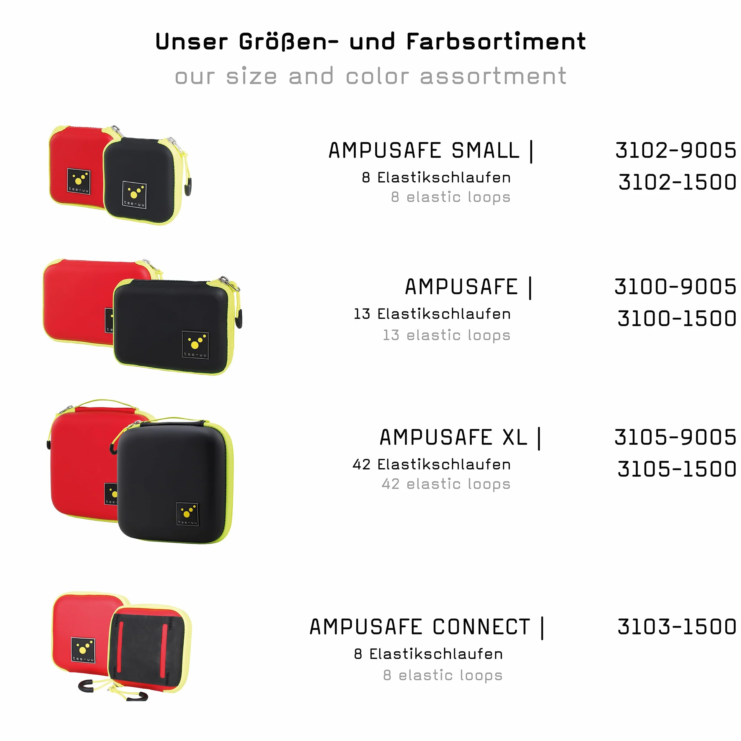 tee-uu AMPUSAFE Regular | 13 passanti elastici in due misure | robusti | compatti, Colore: rosso, Ampullarium