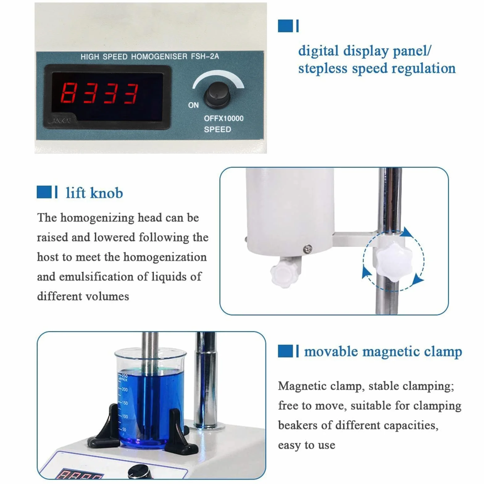 Dispersore da laboratorio, RPM ad alta velocità regolabile con teste multiple per un'efficiente miscelazione ed emulsionazione dei campioni, ideale per ricerca e sperimentazione