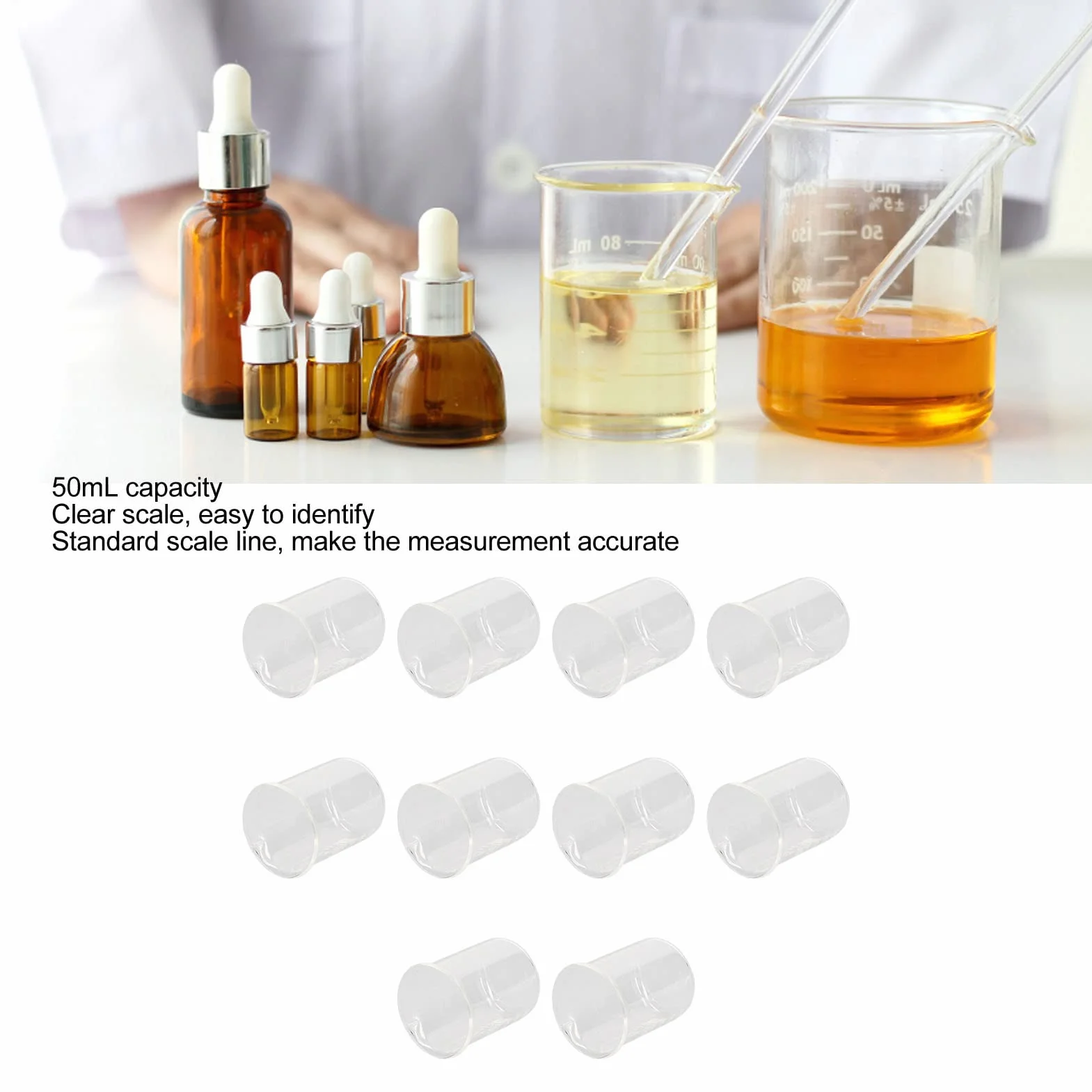 10 PCS Becher Graduato 50ml, Becher Bicchieri di Vetro per Laboratorio