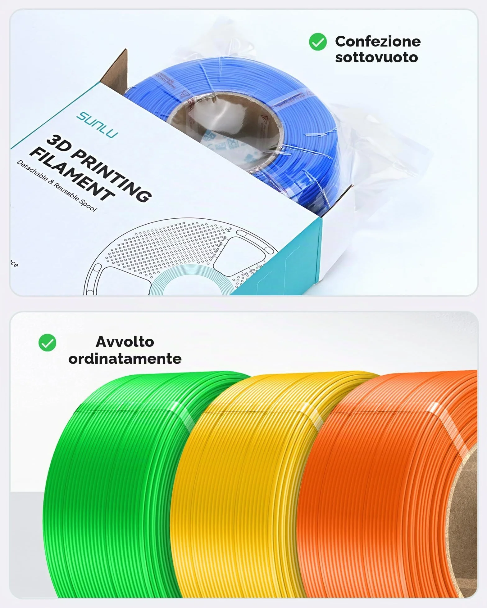 SUNLU Rapido PETG Refill Filamento 3D 1.75mm 4KG Alta Velocità 30-600mm/s Matt Senza Bobina Compatibile Bambu Lab Nero/Bianco/Rosso/Blu