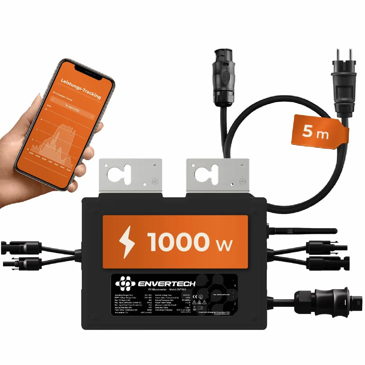 Envertech EVT-1000-B Microinverter 800 W Solare Eolico con App WiFi Black Case