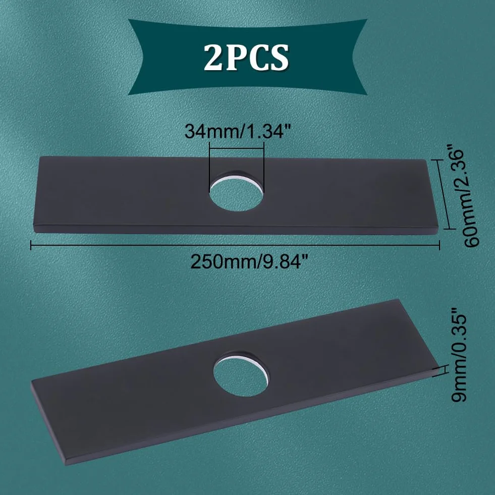 UNICRAFTALE 2 pz Copri Foro per Lavandino In Acciaio Inossidabile Piastra Da 250x60 mm per Vanità Del Bagno Nero 1/3 Fori Kitch Piastra per Rubinetto Rosetta Copertura Rettangolare Piastra