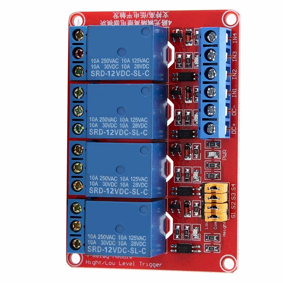 Modulo Relè 12v, 4 Canali Trigger Di Livello Alto E Basso Per Il Controllo Delle Apparecchiature Di Automazione Plc, Scatola per Modulo Relè 4 Canali