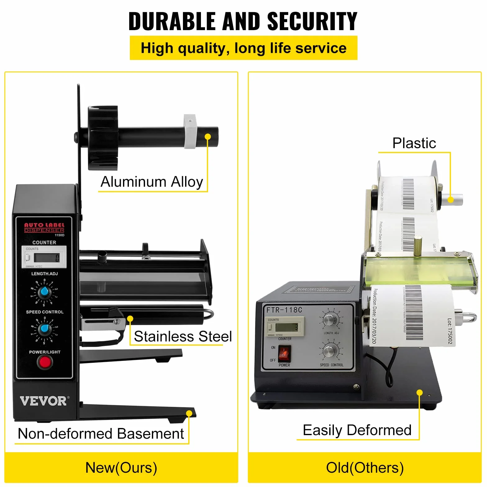 VEVOR Automatic Label Dispenser 110V, 12W AL-1150D Automatic Manual Label Stripper Label Machine 1-8 m/min, Portable Label Applicator for Various Bottles Label Sizes, Auto Counting 0-999999