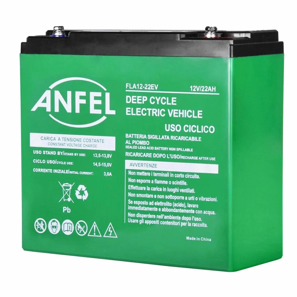Batteria 12V 22Ah CICLICA sigillata VRLA Ricaricabile AGM Deep Cycle Senza manutezione Solare Camper Barca Nautica UPS Sicurezza Veicoli Elettrici eBike Scooter Impianti fotovoltaici SCARICA LENTA