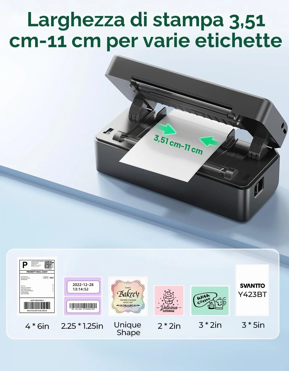 SVANTTO Stampante etichette spedizione Bluetooth 10x15cm, compatibile con e Bay, Etsy, Shopify, Compatibile con iOS, Android, macOS e Windows, Offre un’ampia libreria di etichette personalizzabili