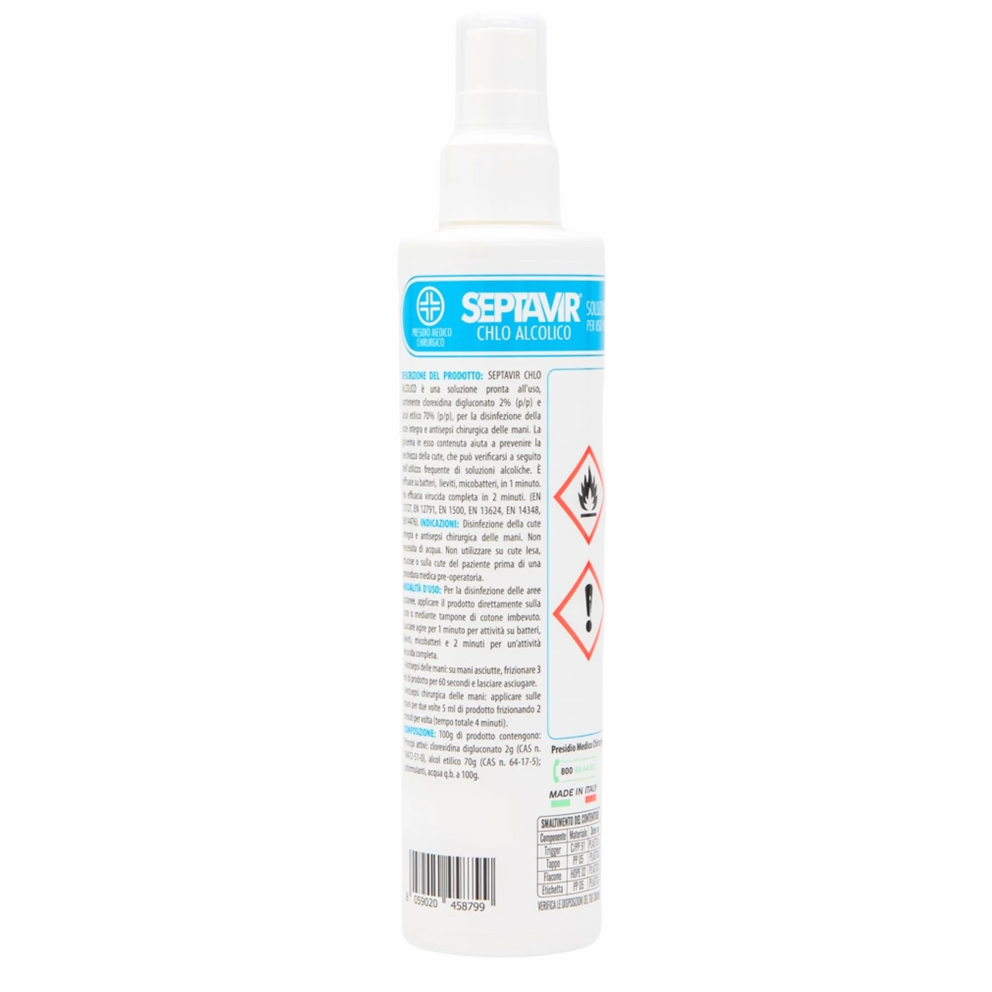 Septavir Disinfettante Battericida Clorexidina 2% Soluzione Alcolica 250 ml