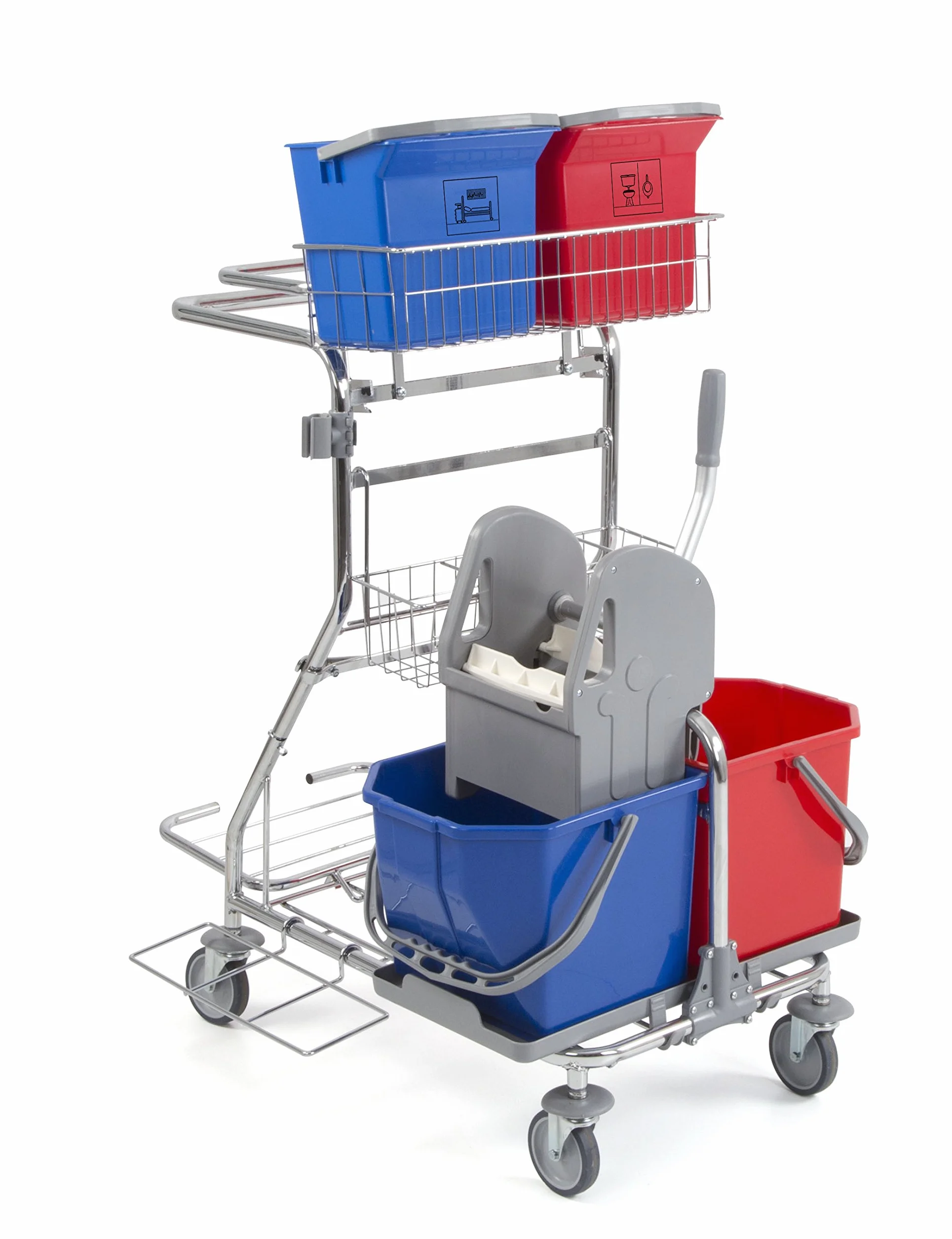 00007112 Modular 112 Carrello per la Pulizia con Due Secchi da 15 litri e Strizzatore Tec, Due Secchi da 6 litri, Portasacco da 120 litri, Cestino Portabottiglie