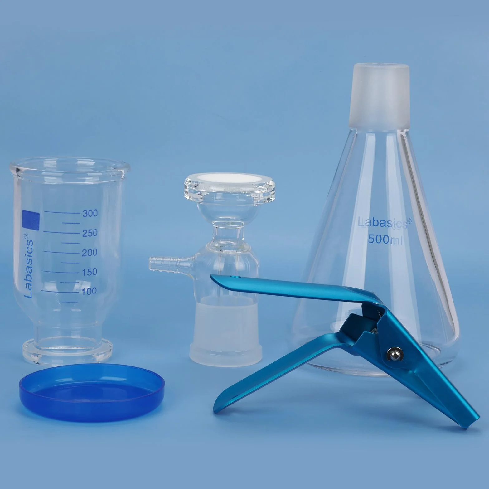 Labasics Apparato di Filtrazione a Vuoto, Vetro Borosilicato, Piastra Filtro 10μm, Matrazzo 500 ml, Becher 300 ml