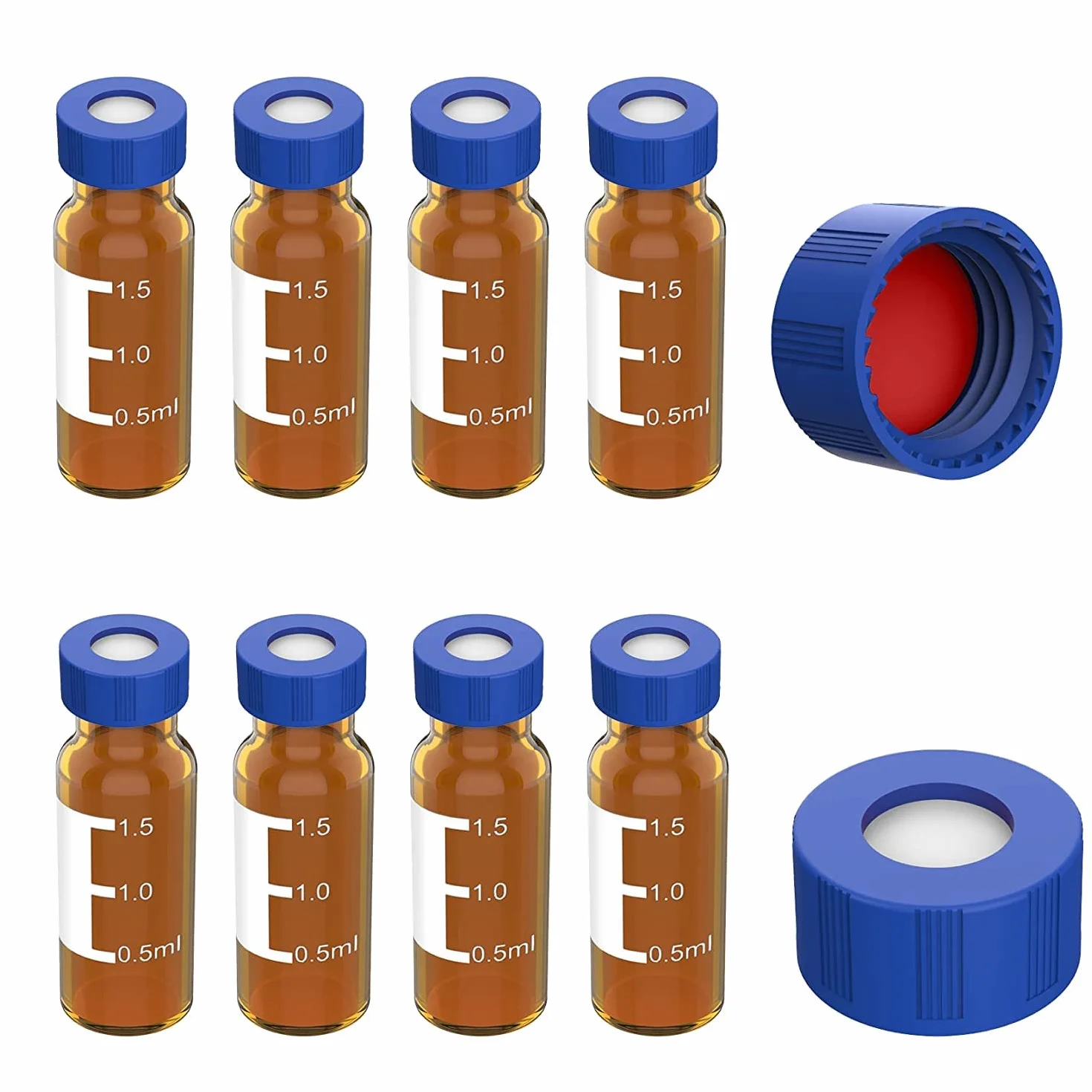 Confezione da 100 Fiale per Autocampionatore da 2 Ml - Vial per HPLC 9-425 Vial Color Tappi Un Vite Blu, Setti Rossi