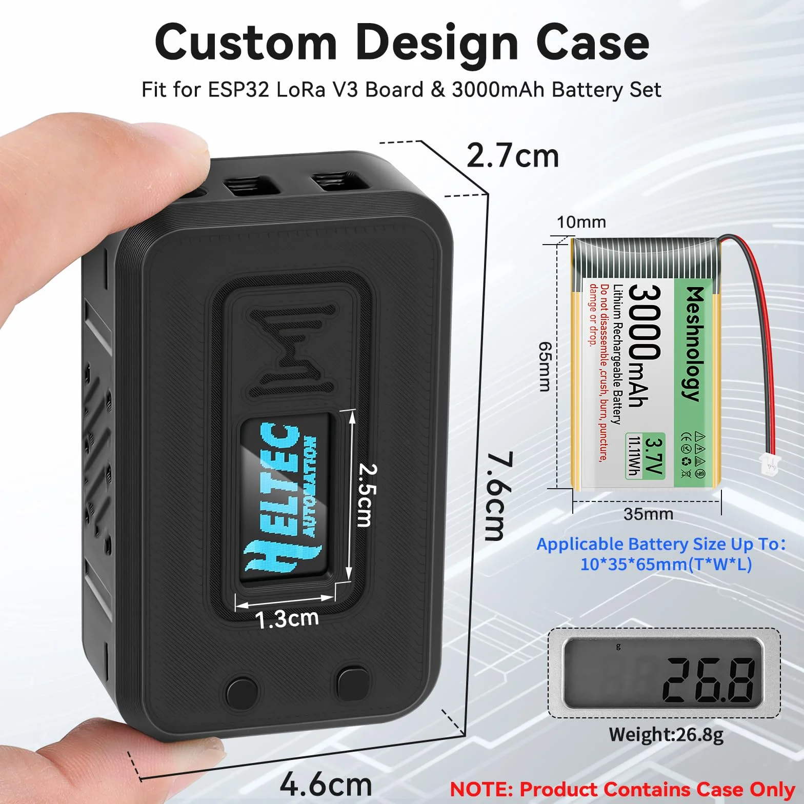 Alloggiamento per LoRa ESP32 V3 Moduli Set – Scheda di sviluppo, Antenna 3000 mAh Batteria All-in, Custodia OLED Display con interfaccia di tipo C (N35, Nero)
