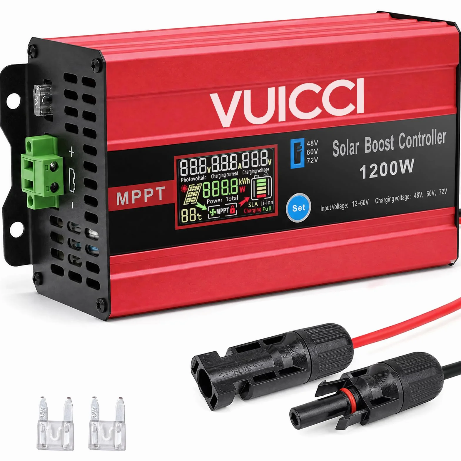 Regolatore di carica solare 30 A Boost MPPT 1200 W, 48 V/60 V/72 V, max 15 A per piombo-acido e LiFePO4, 99% di efficienza, regolatore di carica del pannello solare per camper, golf cart