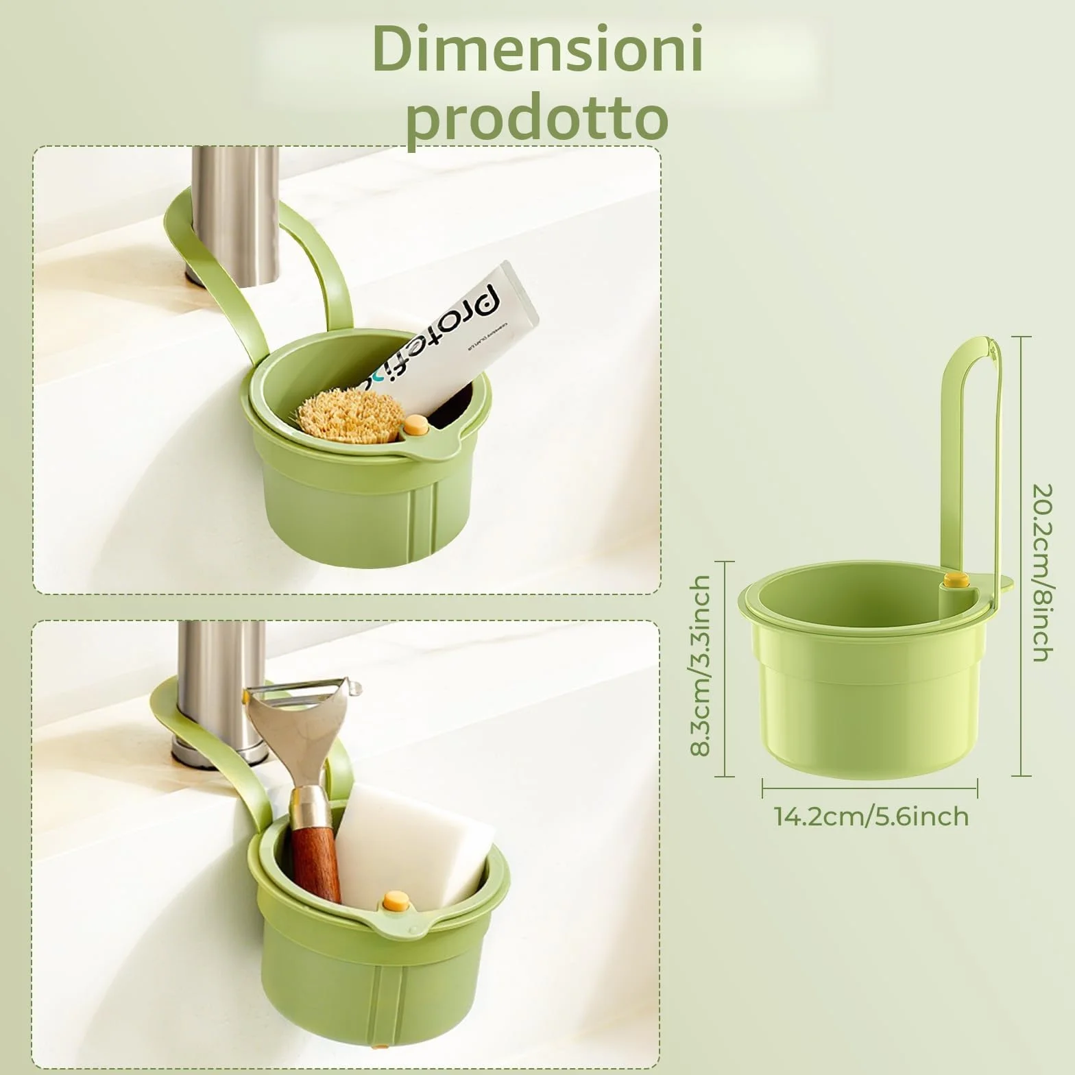 Zikenis Cestello di scarico in plastica,filtro di scarico multifunzione,adatto alla maggior parte dei rubinetti standard,per il lavaggio e lo stoccaggio in cucina (verde)