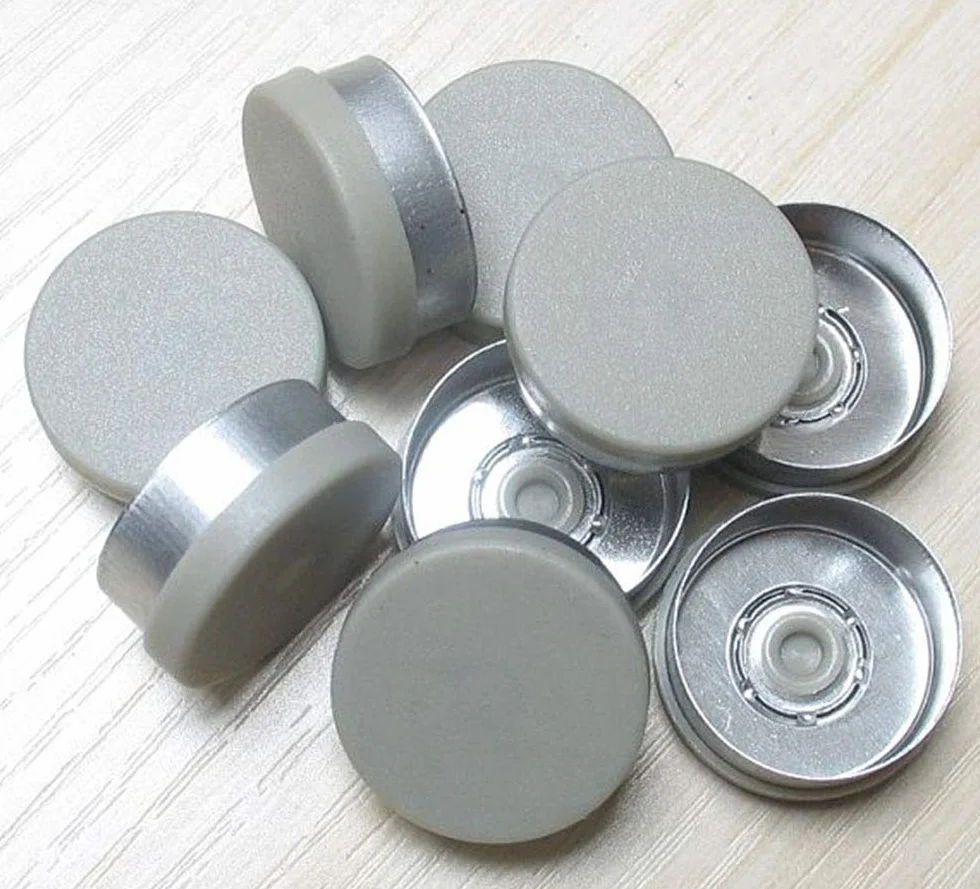 Tappi in plastica di alluminio 20 mm per fiale in vetro grigio opaco