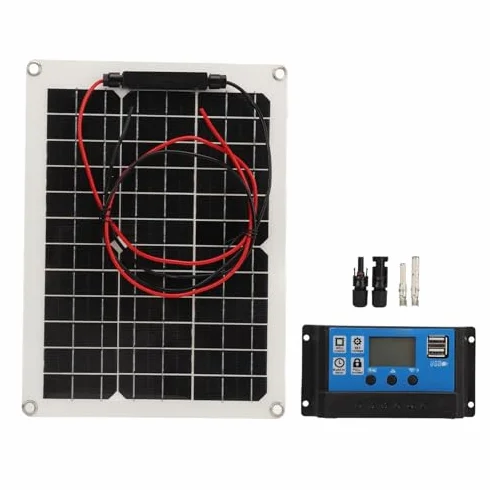 Kit panneau solaire 15W, avec régulateur de charge PWM 50A 12V/24V, panneau solaire haute efficacité pour bateau, caravane, camping-car et autres applications hors réseau