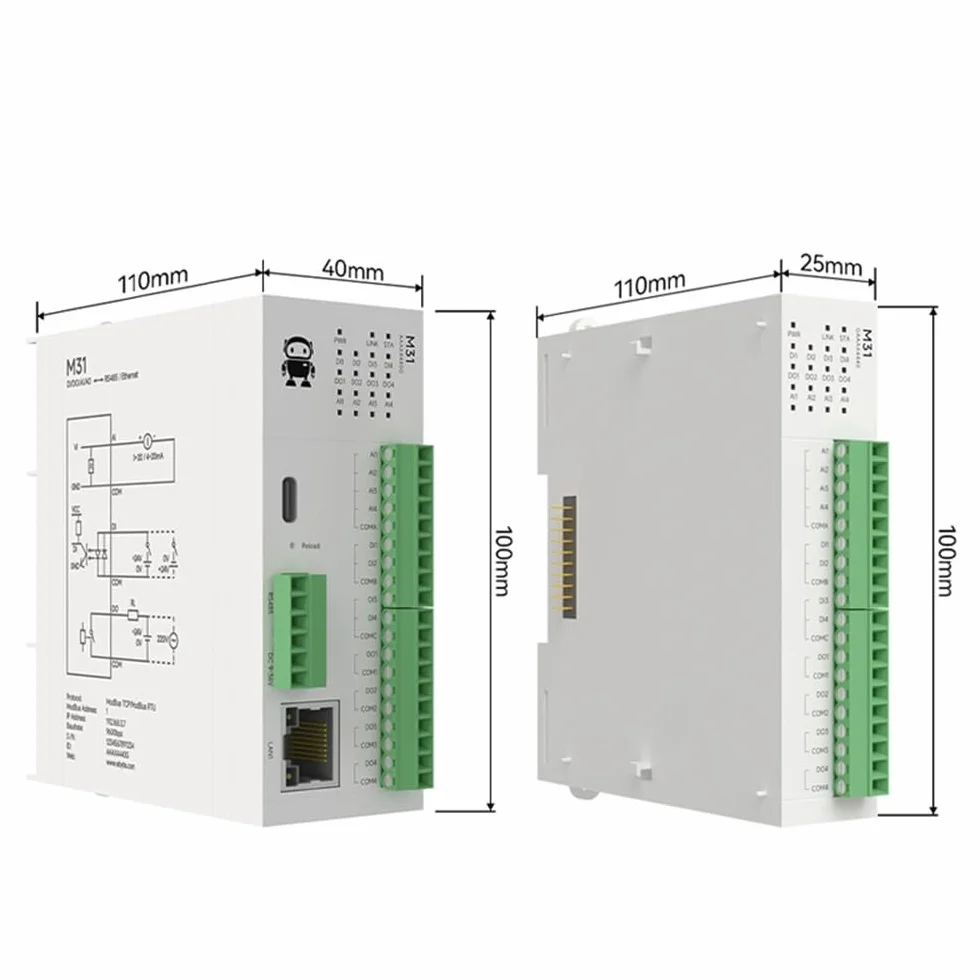 4DI+4AI+4DO RS485 Ethernet M31-AAAX4440G Modbus RTU Firmware Upgrade Host Max 16 Moduli di espansione
