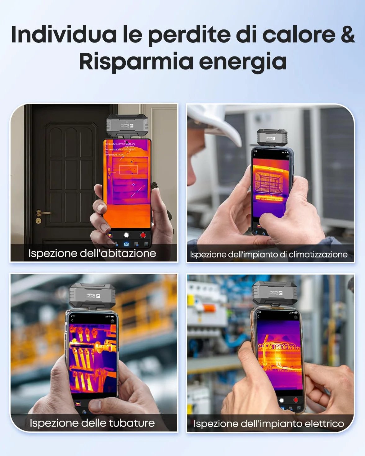 Telecamera termica Thermal Master P1 per iPhone 15/16 e Android | Fotocamera a infrarossi con risoluzione IR X³ 320x240, -20℃-600℃ | Ispezione domestica con zoom 15x