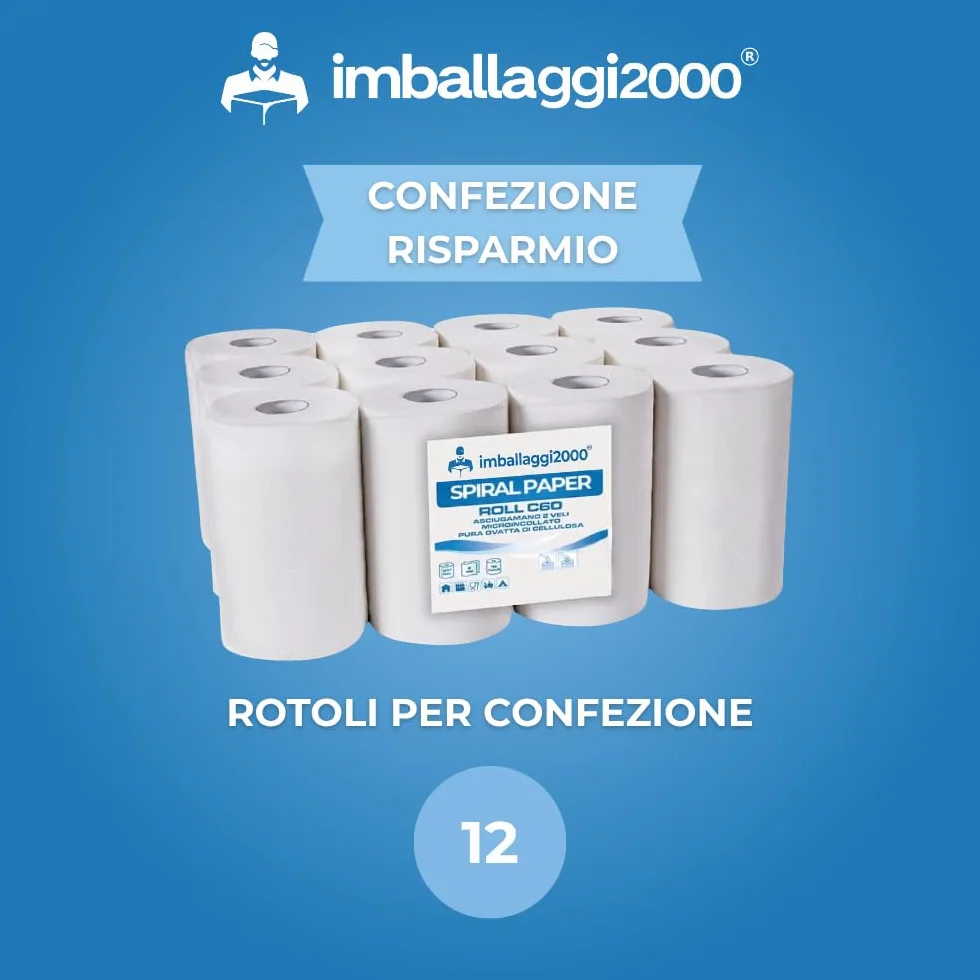 IMBALLAGGI 2000 - Rotoli Asciugamani Carta 2 Veli in Pura Cellulosa, 1 pack, Confezione da 12-220 Strappi Ogni Rotolo, Altezza 21.5 cm - Certificazione Ecolabel