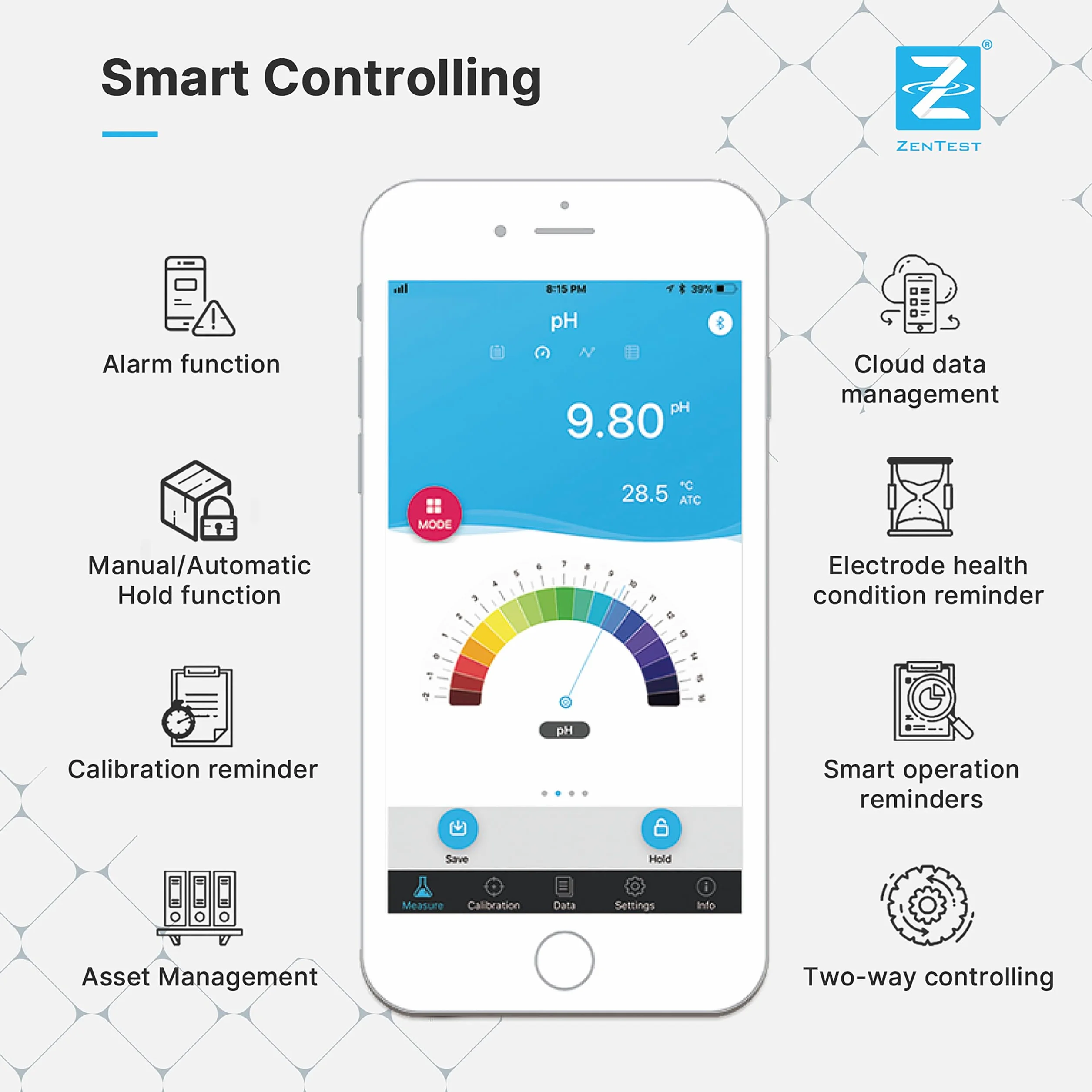 Apera Instruments PC60-Z Smart 7 in 1 - Misuratore di parametri multipli (supportato da ZenTest Mobile App)