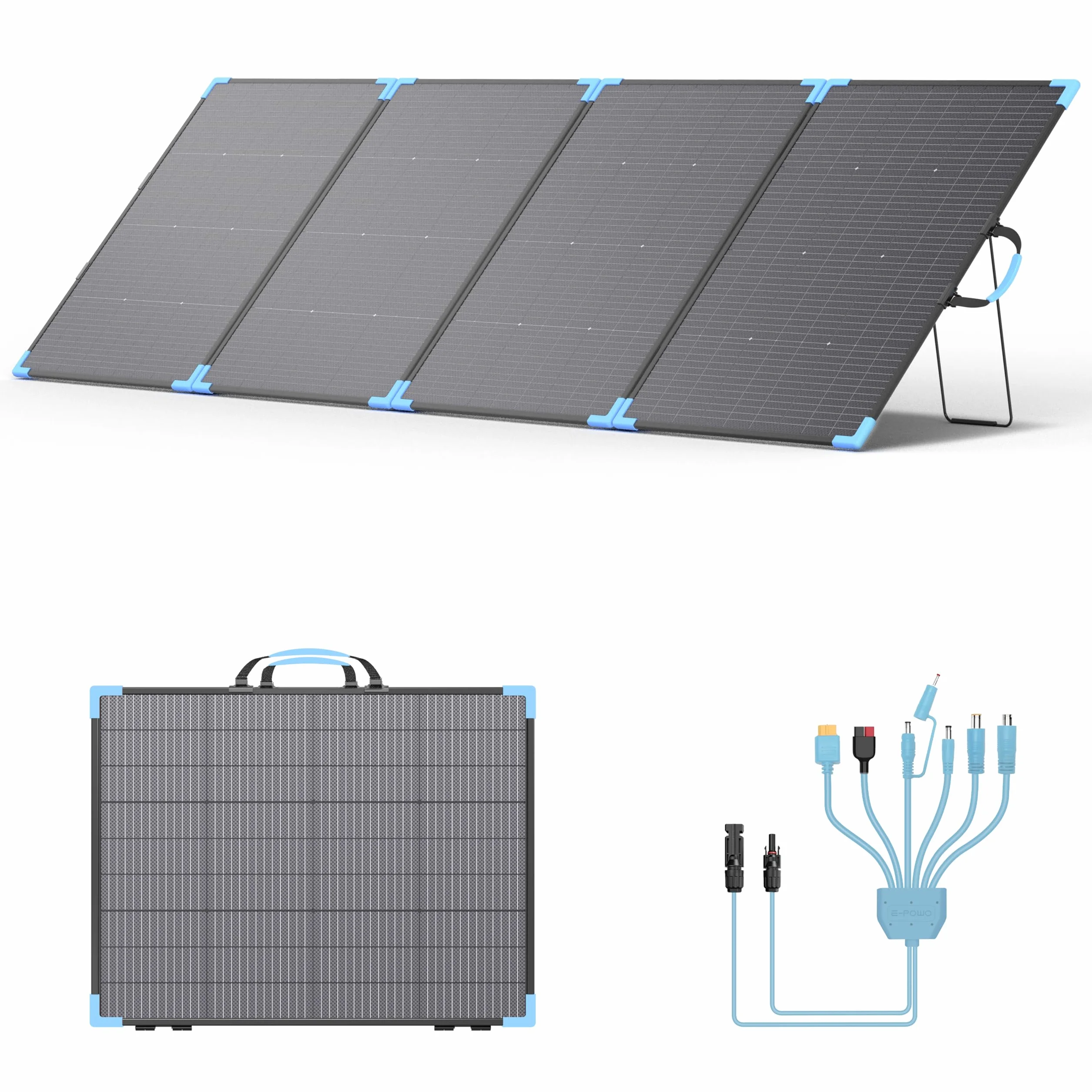 Pannello solare bifacciale da 400 W, pieghevole, con 25% di efficienza, modulo solare impermeabile IP68, con robusto supporto per power station, campeggio, camper, giardino e barca
