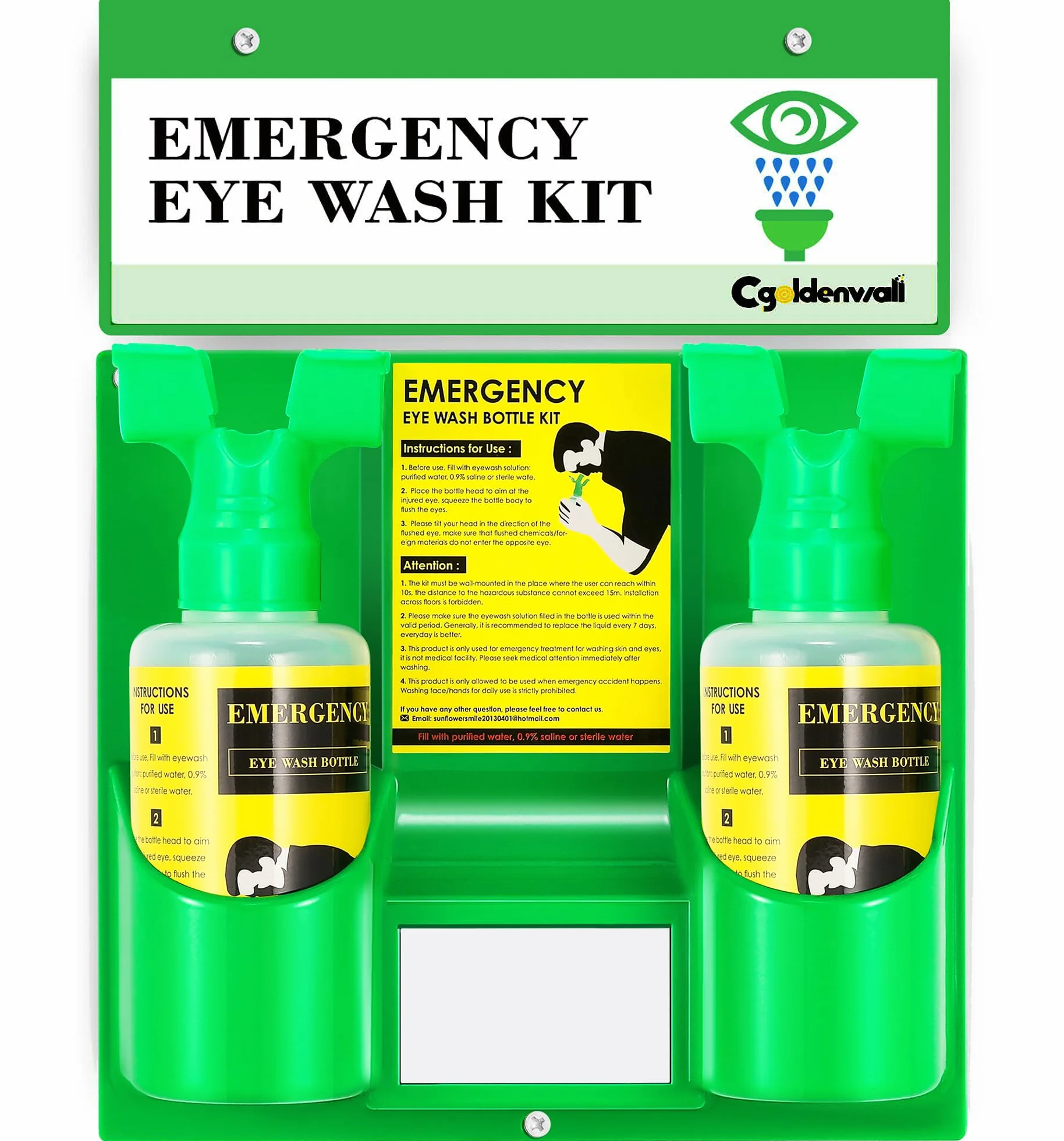 CGOLDENWALL Stazione per lavaggio oculare di emergenza a parete in plastica Lavasciuga portatile da laboratorio portatile Lavaggio occhi lavaggio pelle Doccia Viso Doccia