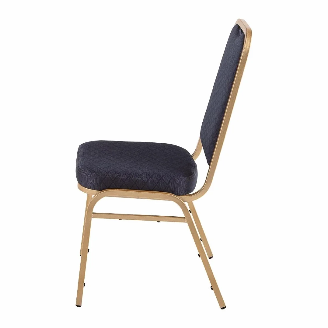 Bolero, DL015 sedia da banchetto, schienale quadrato, tessuto blu, struttura dorata (4 pezzi)