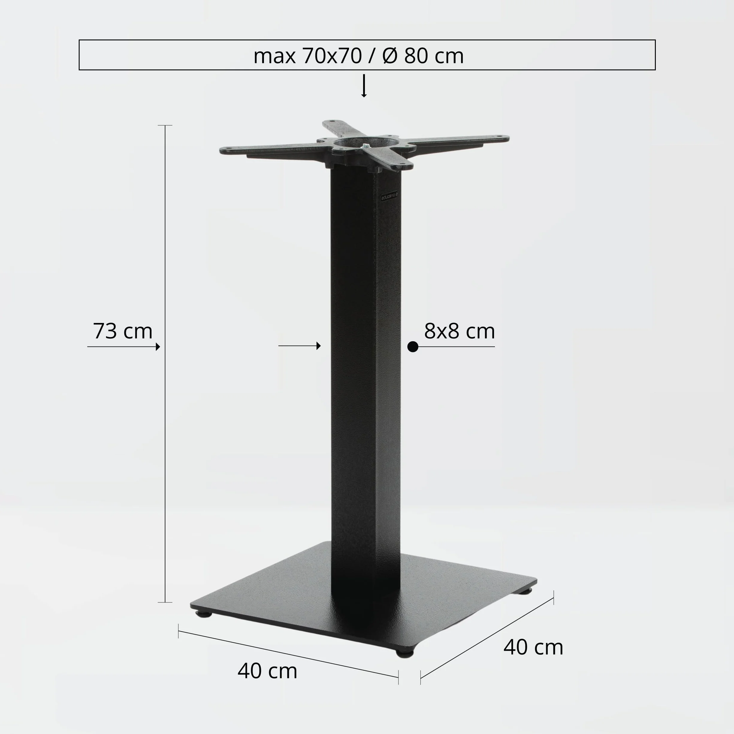 Base per Tavolo da Pranzo Premium in Metallo Nero - PJ7087 - Gambe per Tavoli (Altezza: 73 cm, Peso: 15,5 kg, Gambe per Tavoli 40x40 cm) - Max. Dimensione della Tavola: 70x70 / Ø 80 cm