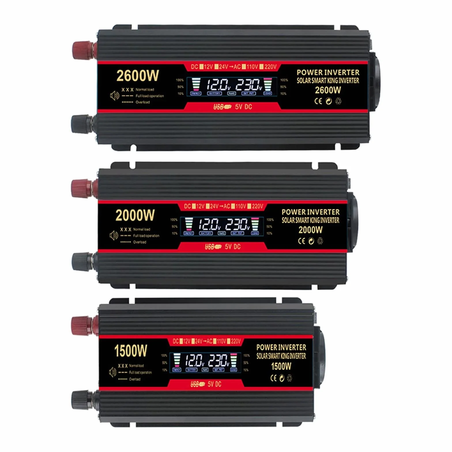 Auto Solar Power Inverter 1500W 2000W 2600W Inverter 12v 220v Display LCD Presa UE Adattatore Onda sinusoidale modificata Dual 3.1A USB(2600W)