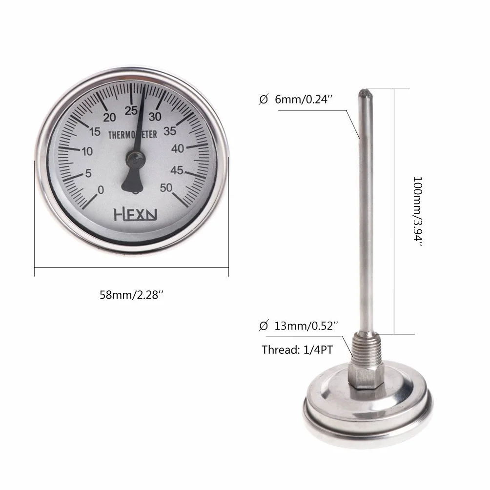 Termometro per Tubi 50/100/150/200/300℃ Termometro Bimetallico Indicatore di Monitoraggio della Temperatura del Metallo per Uso Industriale di Condotte