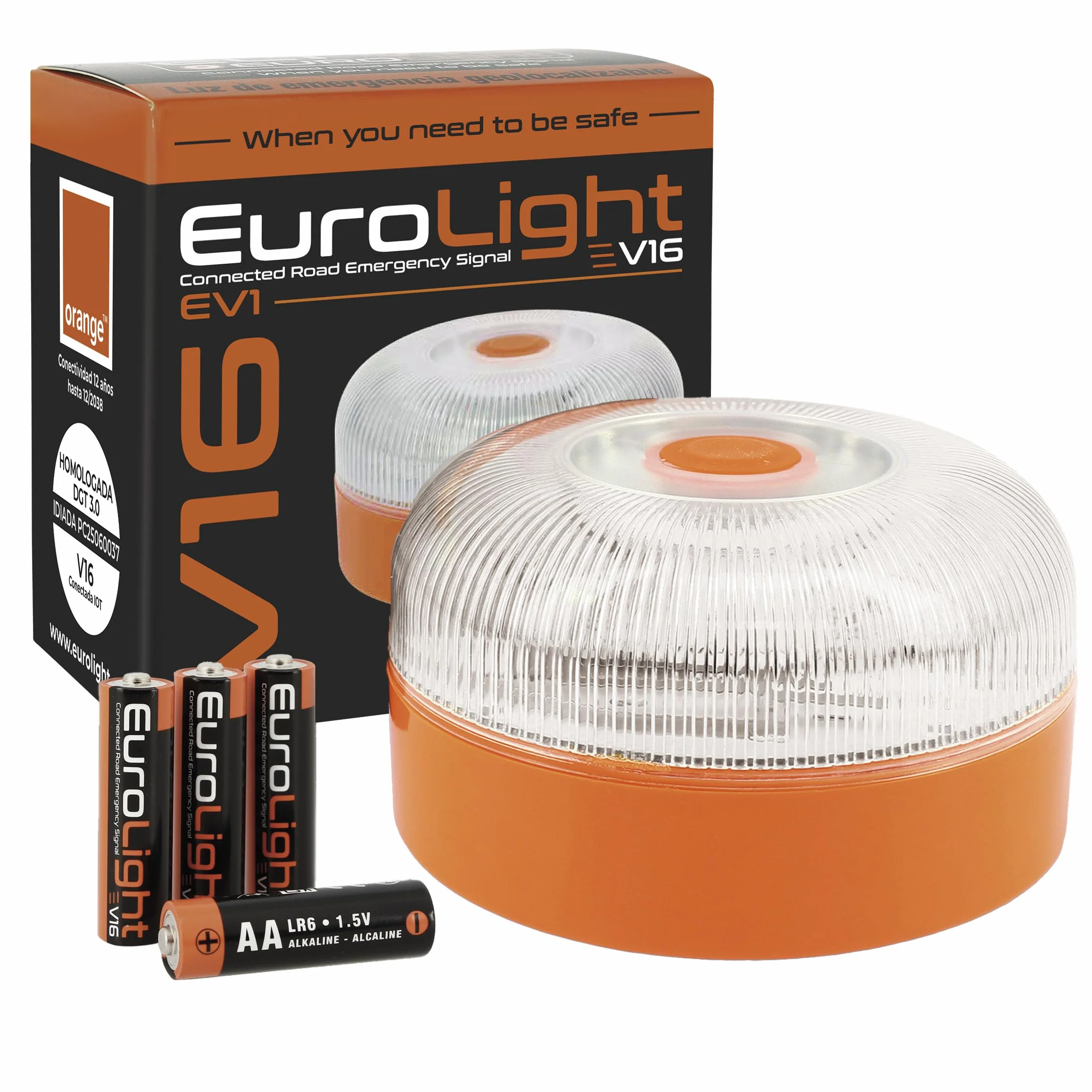 Luce di emergenza V16 con geolocalizzazione certificata e collegata con SIM DGT 3.0 Piano dati integrato incluso IP-54 Base magnetica con custodia inclusa
