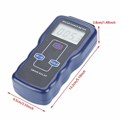 Misuratore Solare, Akozon SM206 Misuratore di Energia Solare Misuratore di Potenza per Misurazione di Radiazione Solare Digitale Misuratore di Luce Solare Dati Tenute e Peak Hold