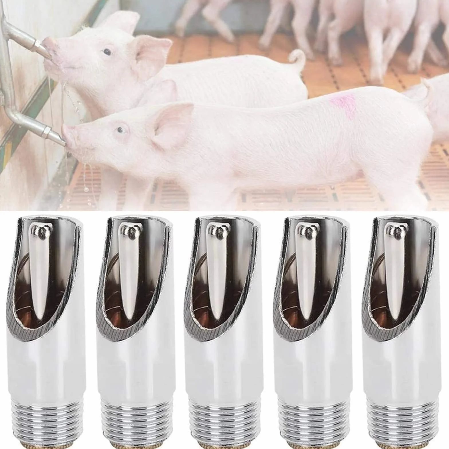 NA Bevitore di Maiale,Abbeveratoio Automatico per Maiali in Acciaio Inossidabile,Capezzolo, Fontanelle, con Tappo in Rame,per Suini/Bovini/Capre/Pecore(5 Pezzi)