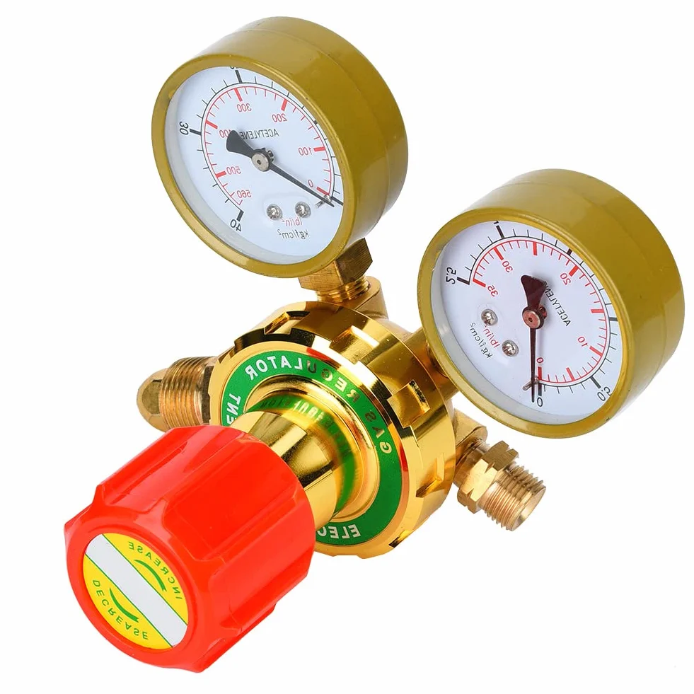 Riduttore di pressione del gas Regolatore del gas Misuratore del gas Manometro acetilene industria elettronica con manopola di regolazione in plastica per(60#Esporta acetilene 5/8 denti esterni)