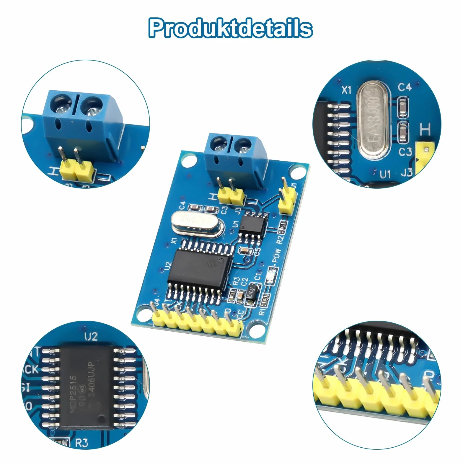 3 moduli canbus MCP2515 con TJA1050 – modulo di interfaccia SPI compatibile con Arduino, Raspberry Pi & IoT 5 V DC, 1 MB/s, 120 Ohm regolazione di impedenza per industria 4.0, Smart Home