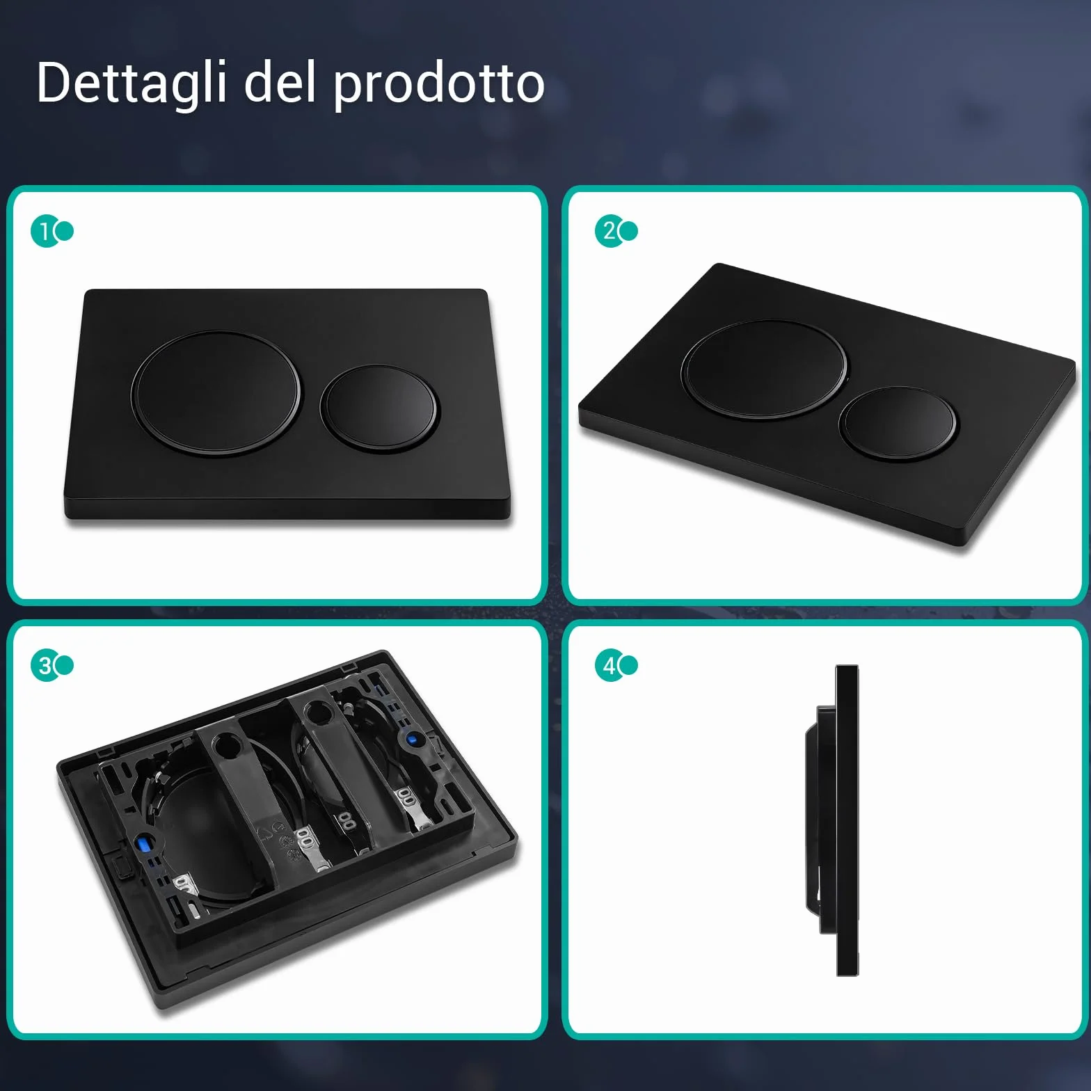 Empyreal Piastra di Ricambio per Pannello Frontale Cassetta WC, Set Aste Scarico e Telaio Fissaggio, Per Geberit Sigma 20 Serie 115.882, Doppio Scarico, Nero