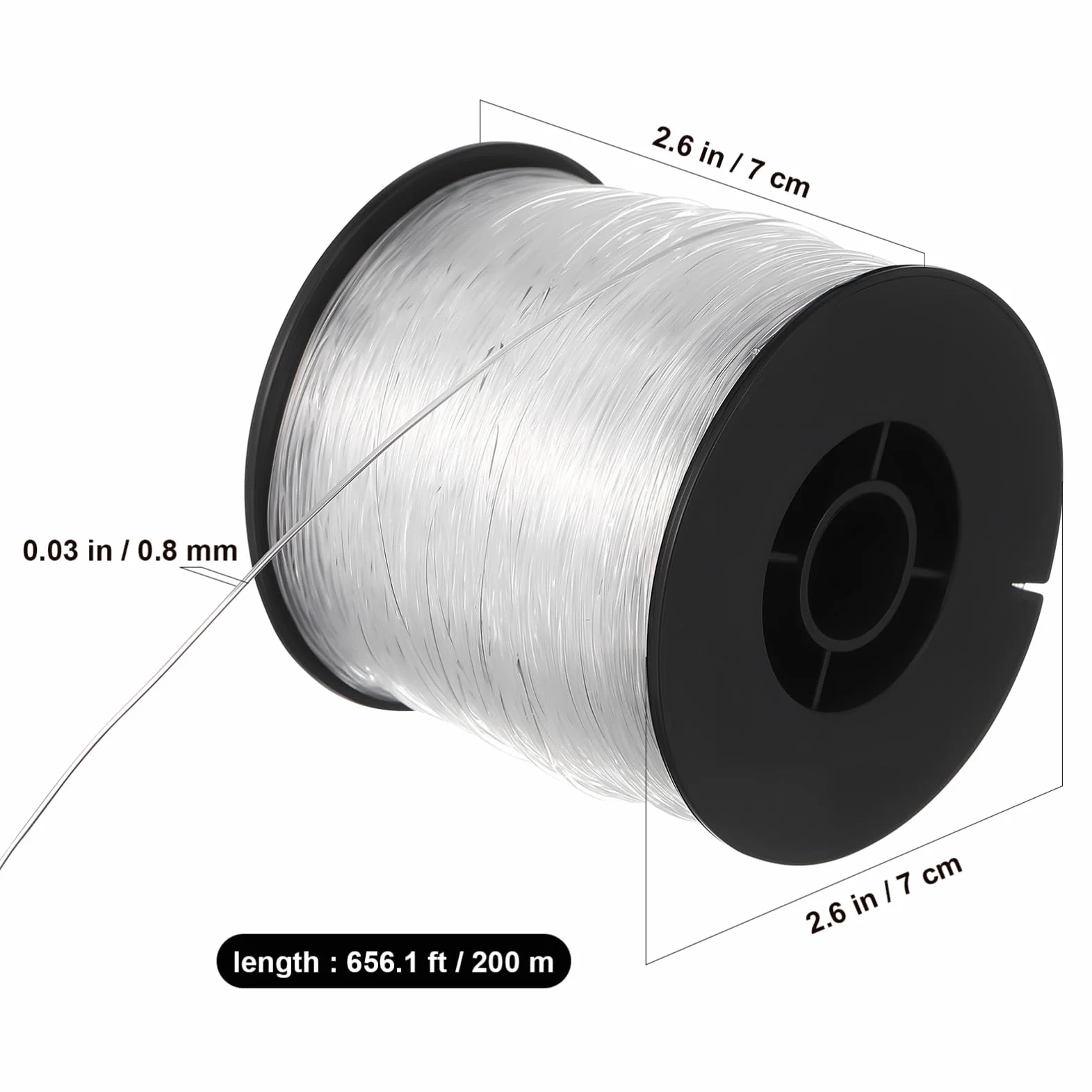 VILLCASE 200 m di filo di nylon trasparente, antistrappo, con 60 passanti per crimpatura in alluminio, 0,8 mm, corda trasparente da appendere, per fai da te, pesca, artigianato, gioielli, da appendere