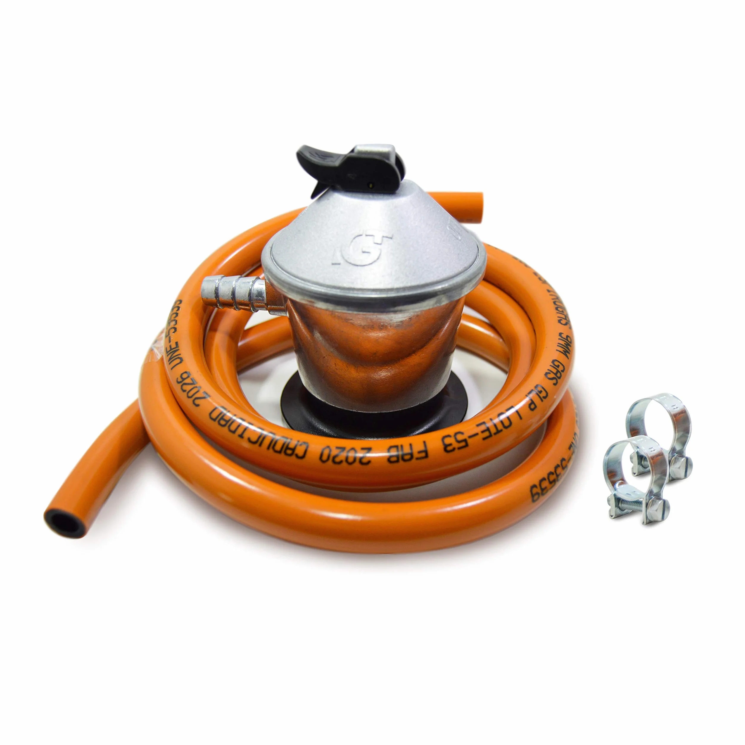 S&M 591013 - Kit standard per bombola di gas butano: regolatore + tubo di gomma (1,5 metri) + 2 morsetti di sicurezza | per cucine, riscaldatori, barbecue, stufe, stufe e paelleros