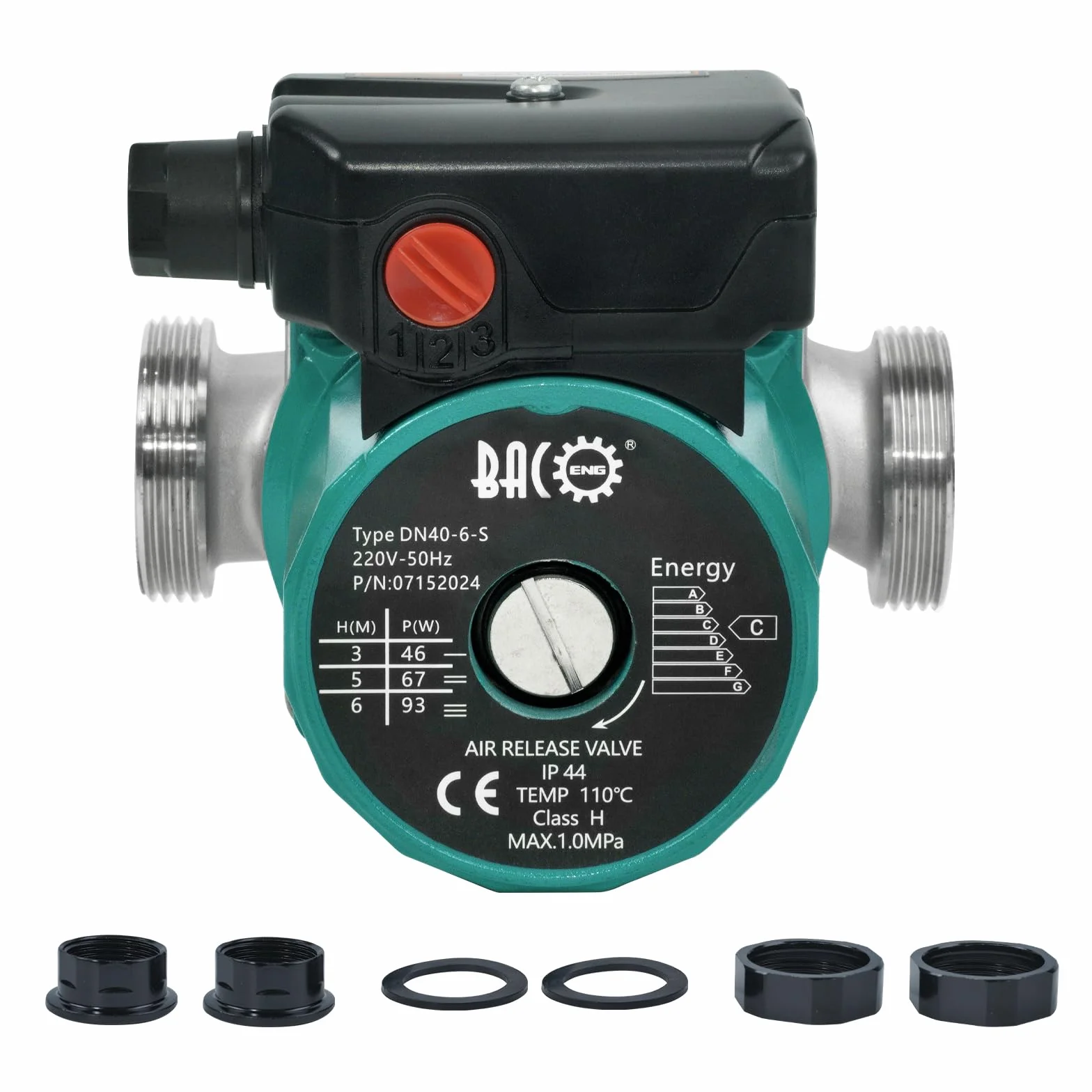 BACOENG Pompa di Circolatore Riscaldamento RS 25/6-180 Acciaio Inossidabile Pompa di Ricircolo Acqua Calda Sanitaria 220V/50 Hz