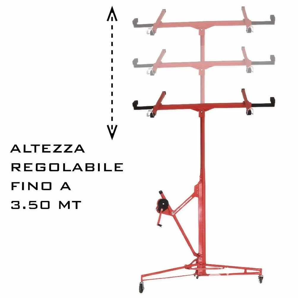 Sollevatore Per Pannelli Alzalastre Per Cartongesso Professionale Con Certificato CE Portata Di 68 Kg Pieghevole Regolabile In Altezza XXL 140-350 cm Altezza Di Lavoro Alzapannelli Rosso