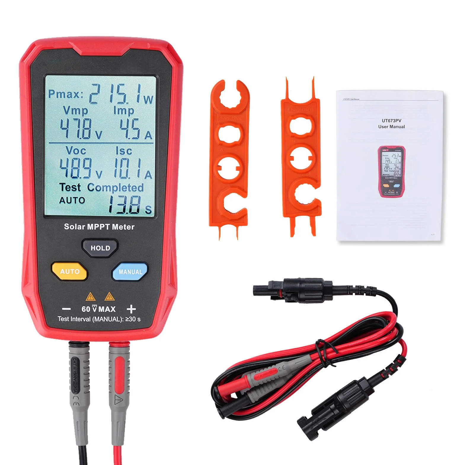 Buyweek Tester for pannelli solari Multimetro fotovoltaico da 800 W con display LCD, misuratore di potenza for pannelli solari MPPT