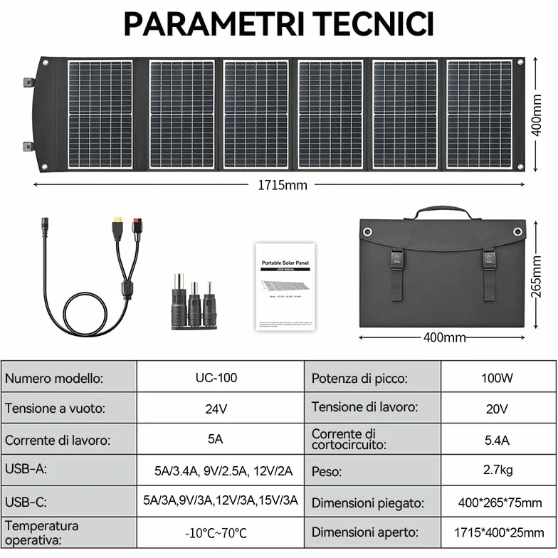 Pannello solare pieghevole 100 W DJI Power Adaptermodul MPPT Power 1000 Power 500 Power 1000Mini