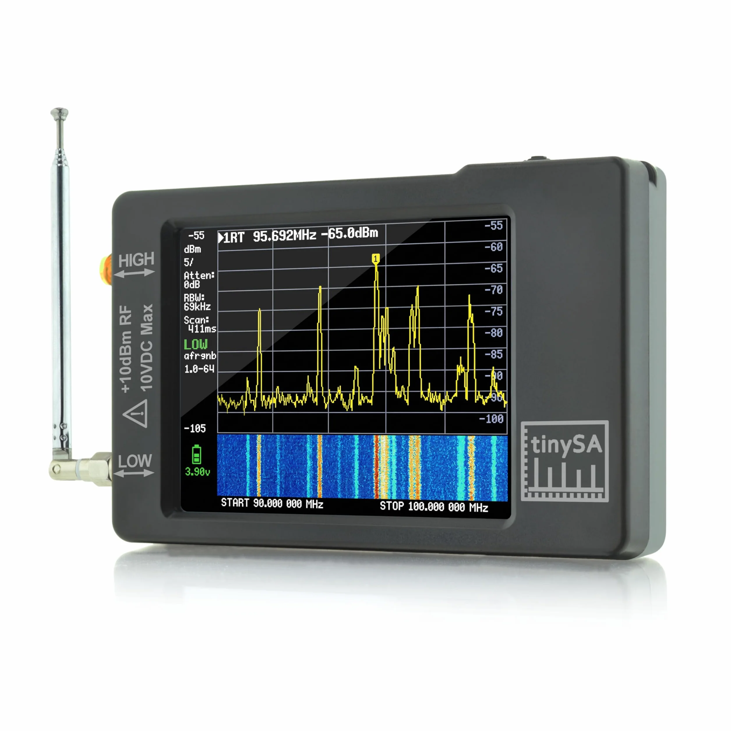 Analizzatore di Spettro Portatile TinySA 100kHz a 960MHz con Touchscreen da 2,8", Analizzatore di Frequenza V0.3.1, Generatore di Segnale di Ingresso MF/HF/VHF e UHF con Protezione ESD