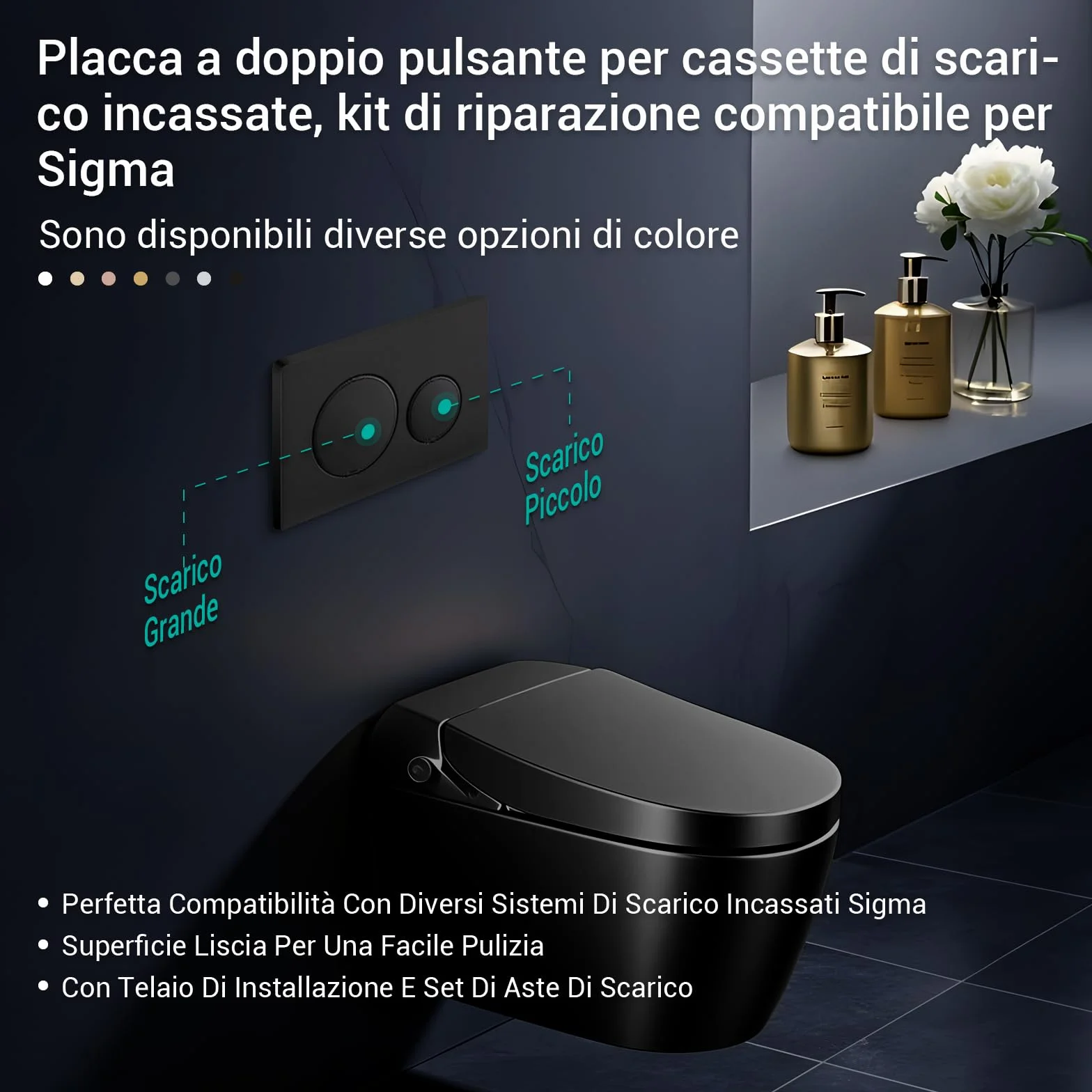 Empyreal Piastra di Ricambio per Pannello Frontale Cassetta WC, Set Aste Scarico e Telaio Fissaggio, Per Geberit Sigma 20 Serie 115.882, Doppio Scarico, Nero
