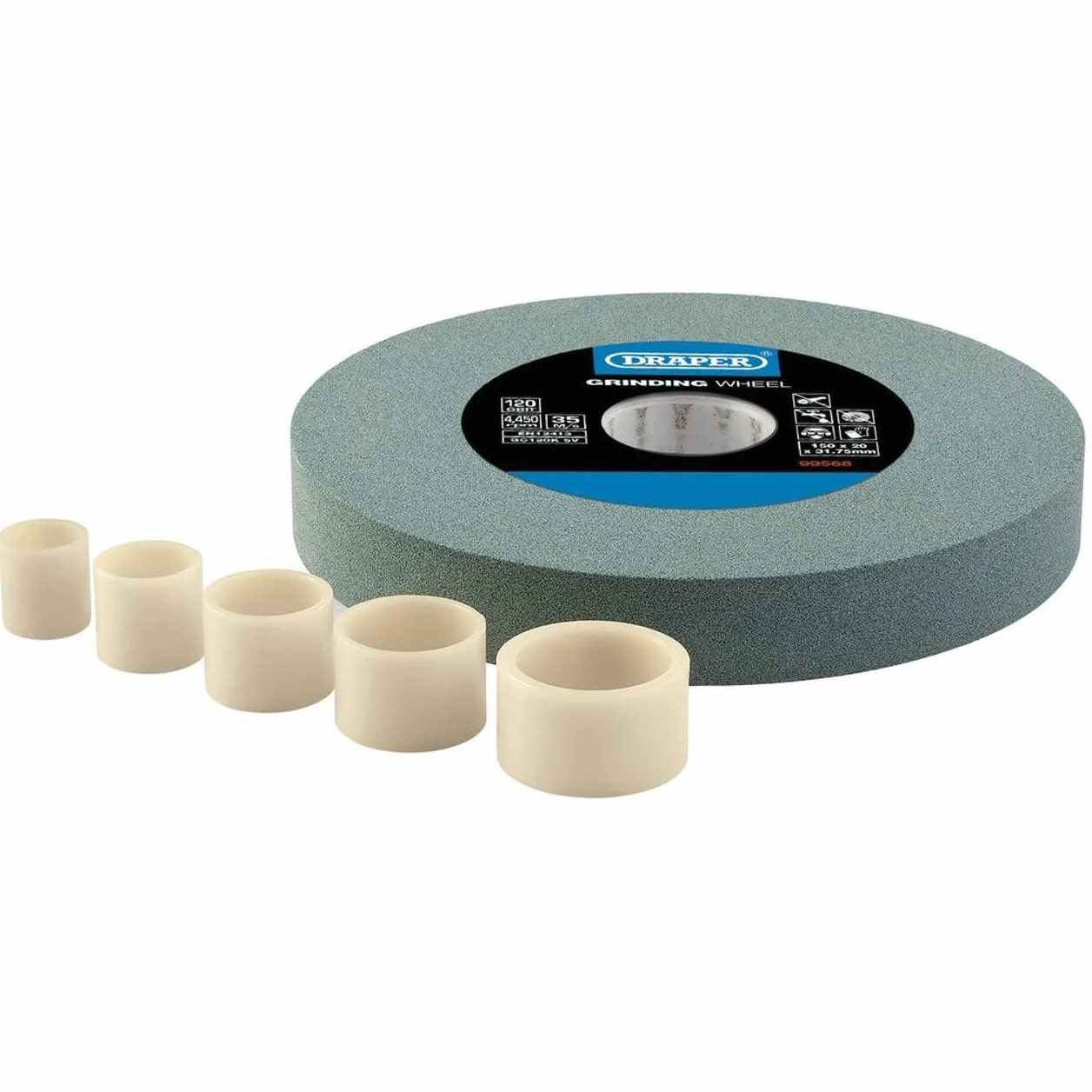 Draper Mola da banco 150x20 mm affilatrice utensili TCT grana 120 anelli riduzione foro 31.75 mm