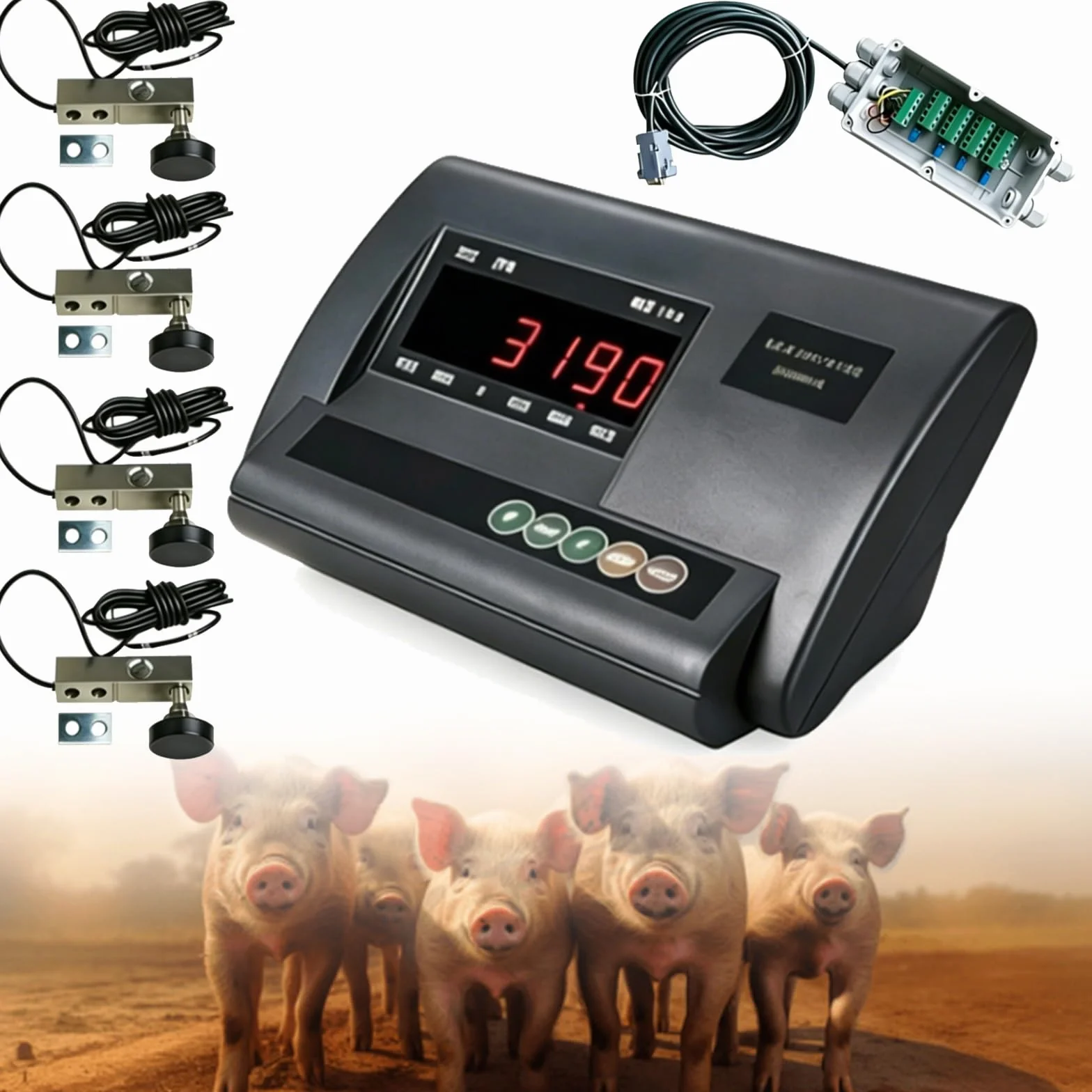 Kit Bilancia per Bestiame Elettronica,Bilancia per Scivolo per Bovini,Kit Bilancia per Animali,Bilancia Da Pavimento,Display a LED,Con 4 Celle Di Carico E Scatola Di Giunzione(2000kg)