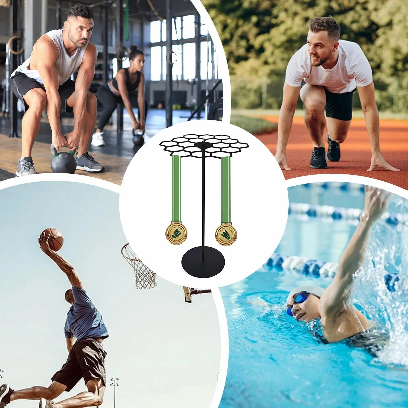 Appendino per medaglie rotante | Espositore girevole per medaglie | Espositore girevole per medaglie, supporto regolabile per premi, per basket, sport e gare 7,1x20,7x9,8 pollici/18x52,6x24,9 cm